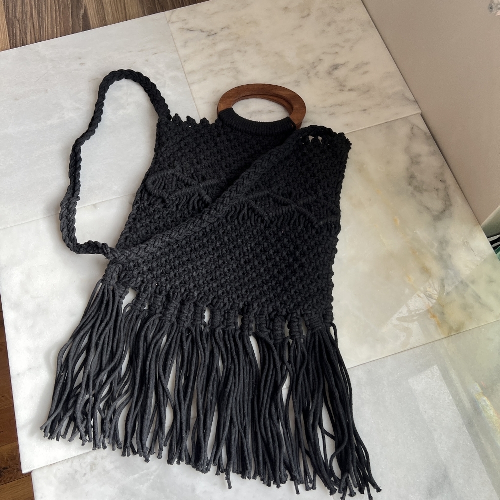 Danielle Nicole Crochet Macrame Retro Vintage Bla… - image 1